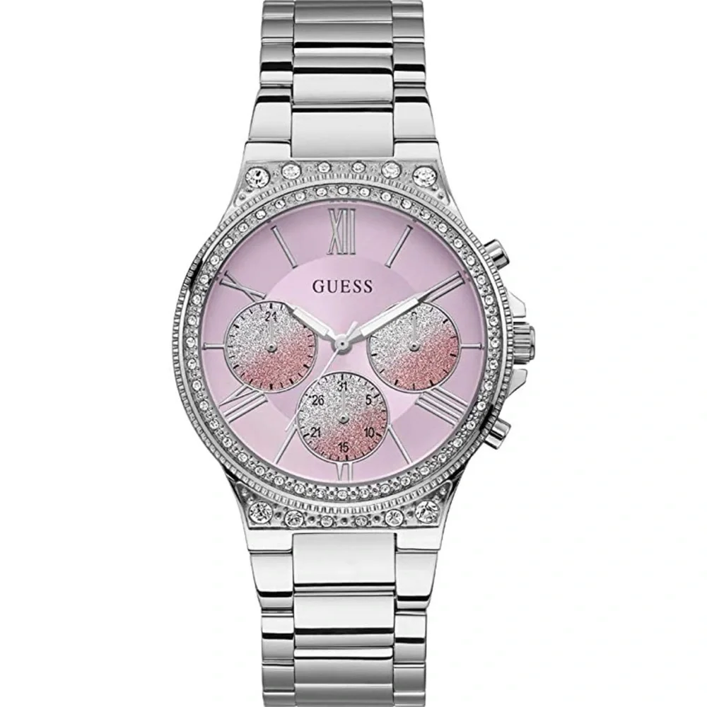 New GUESS Silver & Pink Chronograph Watch